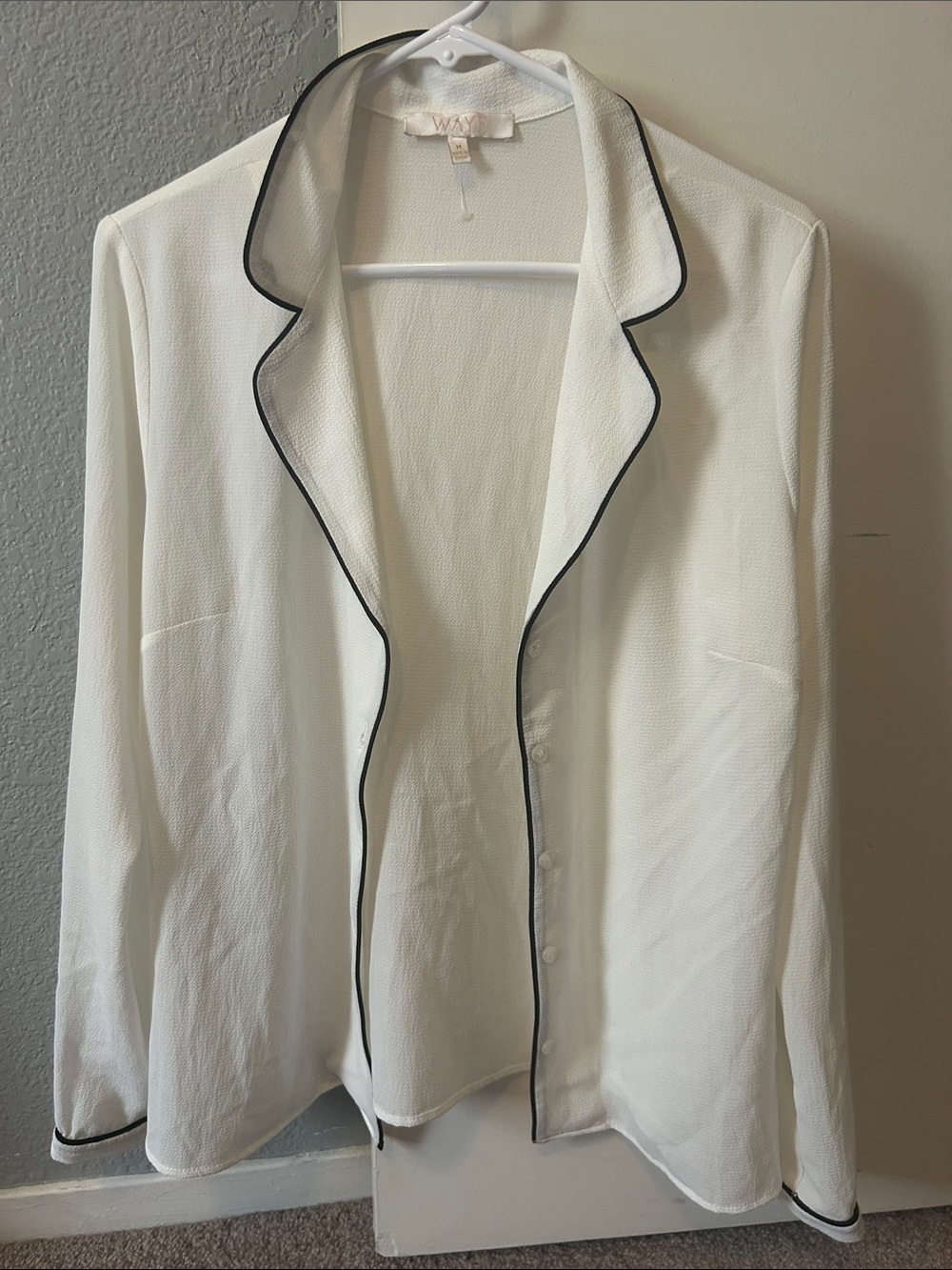 WAYF White Blouse with Black Piping -